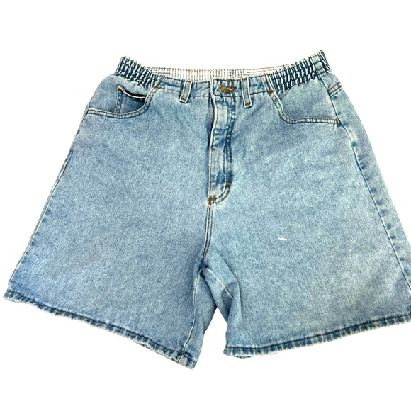 Vtg 80's Lee Light Blue Jean Denim Mom Shorts Bare Back Elastic Waist 10 Grunge - Picture 1 of 8